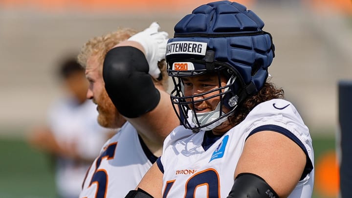 Jul 26, 2024; Englewood, CO, USA; Denver Broncos center Luke Wattenberg (60) during training camp at Broncos Park Powered by CommonSpirit. 