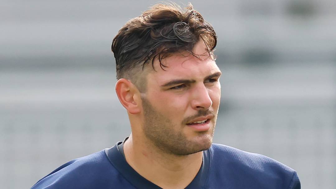 Jul 24, 2025; Lake Forest, IL, USA; Chicago Bears tight end Cole Kmet (85) looks on during training camp at Halas Hall. Mandatory Credit: Kamil Krzaczynski-Imagn Images