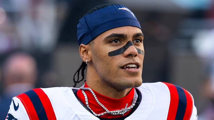 Feb 8, 2026; Santa Clara, CA, USA; New England Patriots cornerback Christian Gonzalez (0) against the Seattle Seahawks during Super Bowl LX at Levi's Stadium. Mandatory Credit: Mark J. Rebilas-Imagn Images