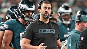 Sep 4, 2025; Philadelphia, Pennsylvania, USA; Philadelphia Eagles head coach Nick Sirianni on the sidelines against the Dallas Cowboys at Lincoln Financial Field. Mandatory Credit: Eric Hartline-Imagn Images