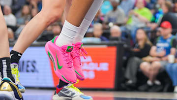 Las Vegas Aces center A'ja Wilson shoots against the Minnesota Lynx forward Alanna Smith 