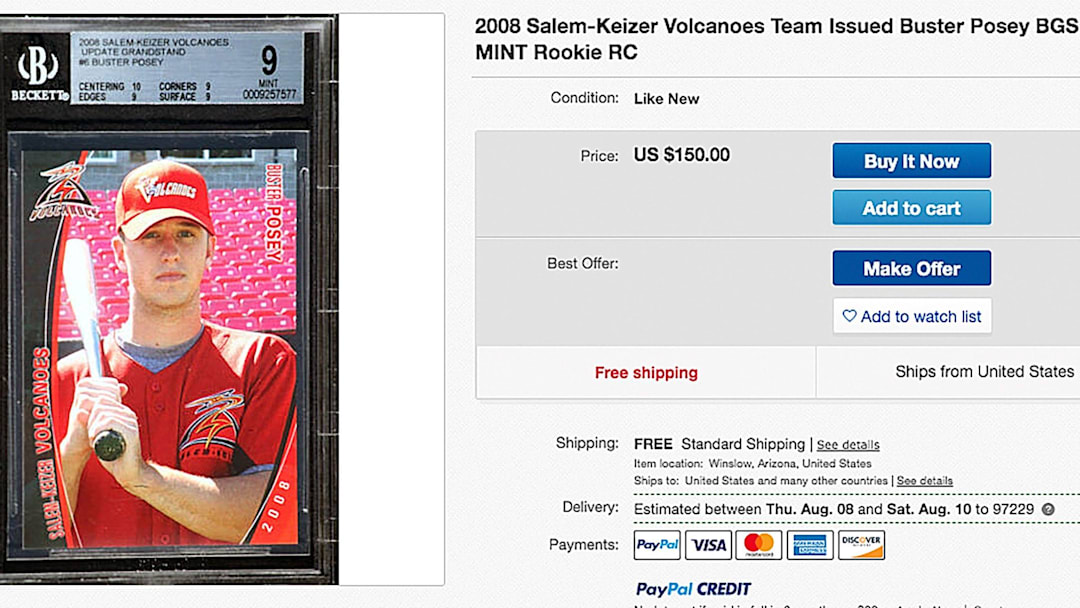 A screen capture of a listing for a 2008 rookie card for Buster Posey on EBAY.

Busterposey