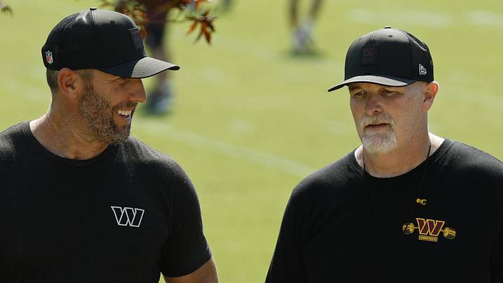 Washington Commanders general manager Adam Peters and head coach Dan Quinn
