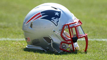 Oct 2, 2011; Oakland, CA, USA; General view of a New England Patriots helmet on the field during the game against the Oakland Raiders at the O.co Coliseum. Mandatory Credit: Kirby Lee/Image of Sport-Imagn Images