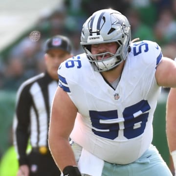 Dallas Cowboys guard Cooper Beebe against the Philadelphia Eagles at Lincoln Financial Field. 