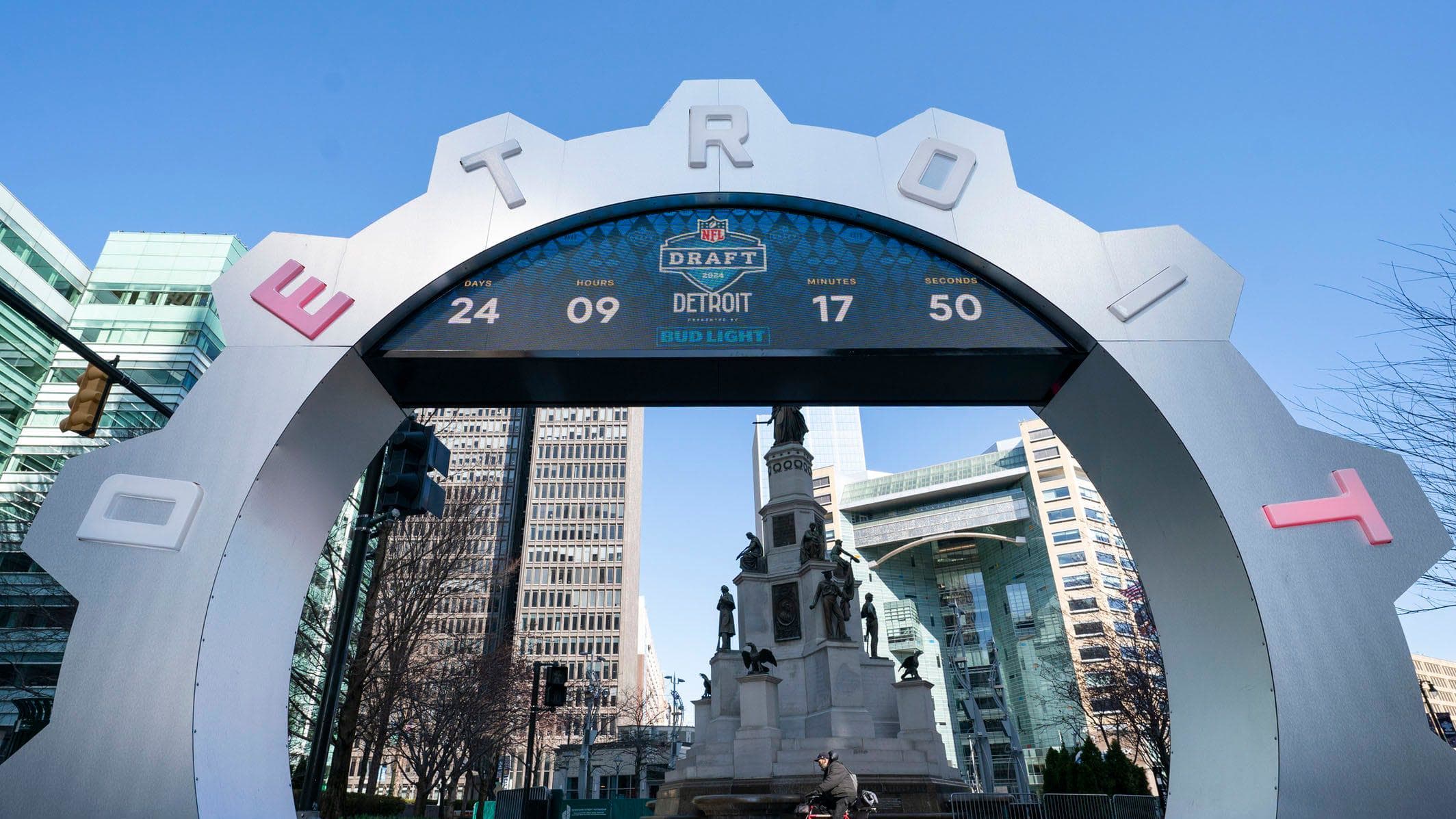 NFL Draft countdown clock in Campus Martius in Detroit 