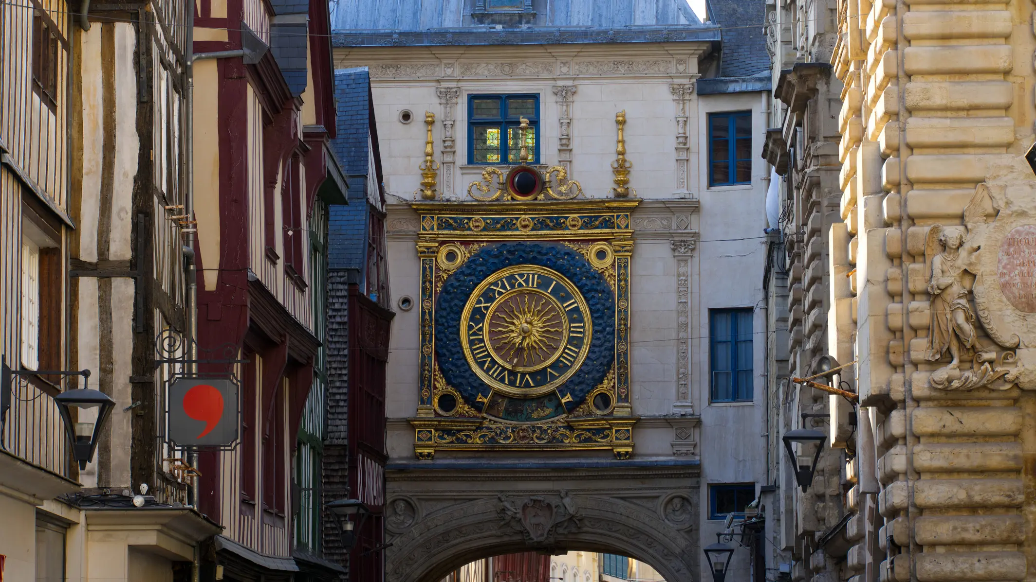 Famous Gros-Horloge medieval clock in Rouen, France.