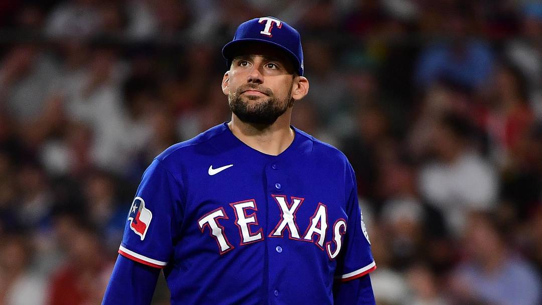 Jun 14, 2026; Boston, Massachusetts, USA; Texas Rangers pitcher Nathan Eovaldi (17) walks to the dugout during the fifth inning against the Boston Red Sox at Fenway Park. Mandatory Credit: Bob DeChiara-Imagn Images