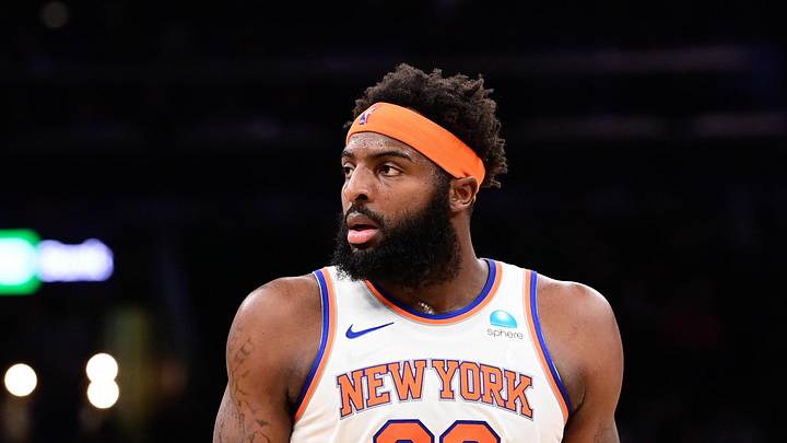 Dec 8, 2023; Boston, Massachusetts, USA;  New York Knicks center Mitchell Robinson (23) looks on during the first half against the Boston Celtics at TD Garden. Mandatory Credit: Eric Canha-Imagn Images