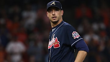  Atlanta Braves starting pitcher Charlie Morton in the second inning against the Houston Astros in game one of the 2021 World Series at Minute Maid Park.