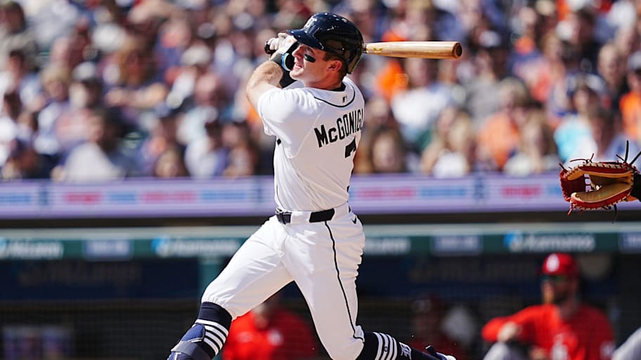 Detroit Tigers rookie Kevin McGonigle swings