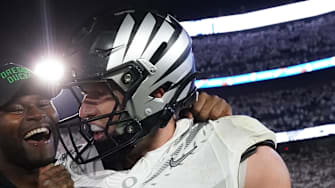 Oregon Ducks defensive back Dillon Thieneman reacts after defeating the Penn State Nittany Lions.