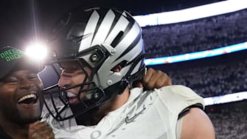Oregon Ducks defensive back Dillon Thieneman reacts after defeating the Penn State Nittany Lions.