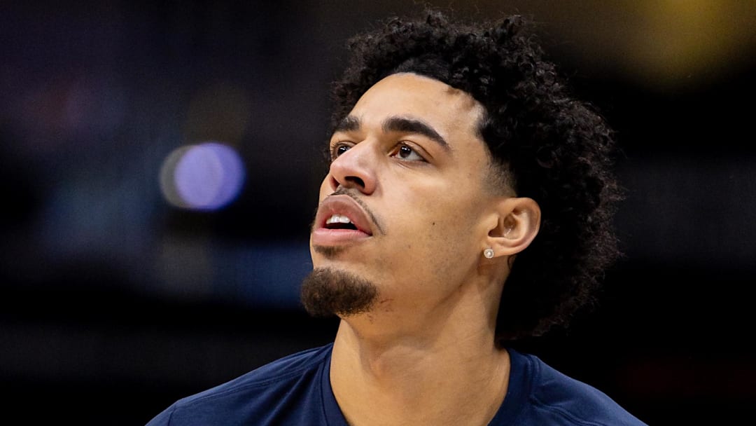 Nov 19, 2025; New Orleans, Louisiana, USA;  Denver Nuggets guard Julian Strawther (3) during warmups before the game against the New Orleans Pelicans at Smoothie King Center. Mandatory Credit: Stephen Lew-Imagn Images