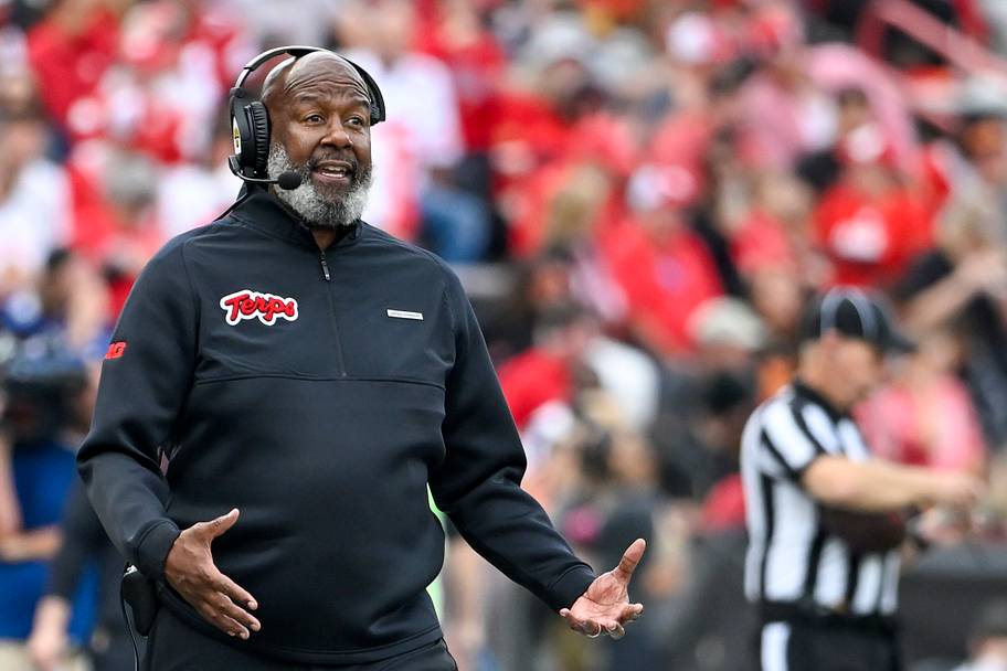 Maryland coach Mike Locksley reacts during a game.