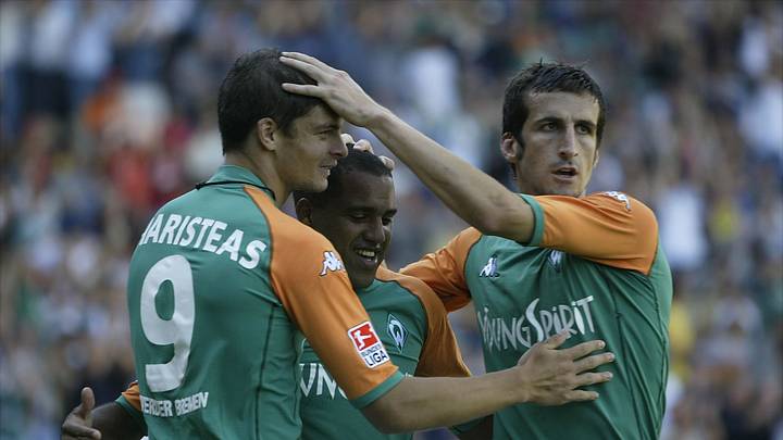 Die Bremer Double-Helden Angelos Charisteas, Johan Micoud und Aílton