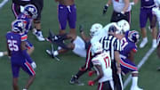 Northwestern State linebacker pulls off weird but legal tackle. 