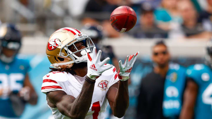 Nov 21, 2021; Jacksonville, Florida, USA;  San Francisco 49ers wide receiver Brandon Aiyuk (11)