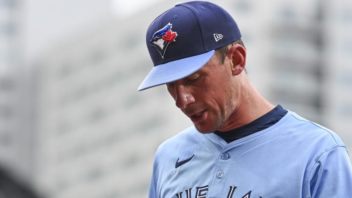 Jul 30, 2024; Baltimore, Maryland, USA; Toronto Blue Jays pitcher Chris Bassitt (40) walks off the field after the field inning against the Baltimore Orioles at Oriole Park at Camden Yards. Mandatory Credit: Tommy Gilligan-USA TODAY Sports