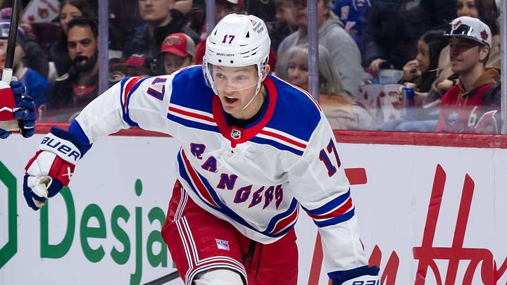 Mar 8, 2025; Ottawa, Ontario, CAN; New York Rangers defenseman Will Borgen (17) skates with the puck in the first period against the Ottawa Senators at the Canadian Tire Centre. Mandatory Credit: Marc DesRosiers-Imagn Images Mar 8, 2025; Ottawa, Ontario, CAN; New York Rangers defenseman Will Borgen (17) skates with the puck in the first period against the Ottawa Senators at the Canadian Tire Centre. Mandatory Credit: Marc DesRosiers-Imagn Images