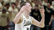 Purdue Boilermakers guard Fletcher Loyer (2) reacts after scoring 