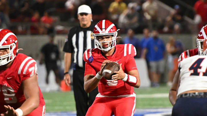 Mater Dei quarterback Ashton Beierly drops back to pass.