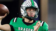 Southlake Carroll quarterback Angelo Renda passed for 235 yards and 2 touchdowns in the first half to help the No. 1 Southlake Carroll Dragons beat Denton Guyer 51-19 and advance to the semifinals of the UIL 6A Division II playoffs on Saturday at Crowley ISD Stadium.