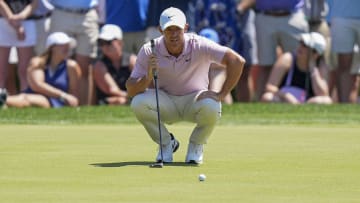 May 12, 2024; Charlotte, North Carolina, USA; Rory McIlroy looks over the fifth green during the