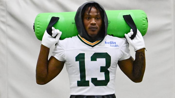 Jun 11, 2025; Green Bay, WI, USA;  Green Bay Packers wide receiver Dontayvion Wicks (13) participates in the team's minicamp at Ray Nitschke Field.