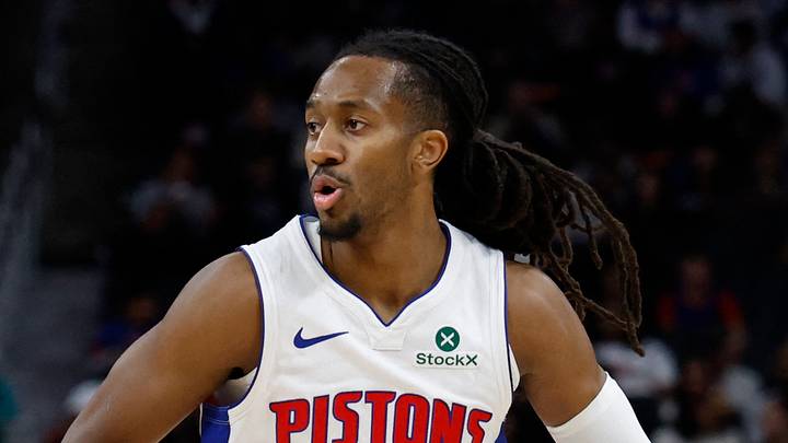 Oct 16, 2026; Detroit, Michigan, USA;  Detroit Pistons guard Daniss Jenkins (24) dribbles in the second half against the Toronto Raptors at Little Caesars Arena.  Mandatory Credit: Rick Osentoski-Imagn Images