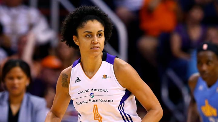 Sep 7, 2014; Phoenix, AZ, USA; Phoenix Mercury forward Candice Dupree (4) against the Chicago Sky during game one of the WNBA Finals at US Airways Center. The Mercury defeated the Sky 83-62. Mandatory Credit: Mark J. Rebilas-Imagn Images
Sep 7, 2014; Phoenix, AZ, USA; Phoenix Mercury forward Candice Dupree (4) against the Chicago Sky during game one of the WNBA Finals at US Airways Center. The Mercury defeated the Sky 83-62. Mandatory Credit: Mark J. Rebilas-Imagn Images