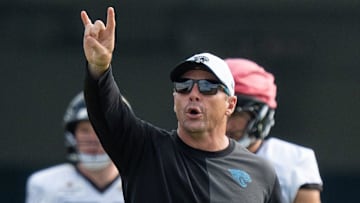 Jacksonville Jaguars Special Teams Coordinator Heath Farwell coaches during the Jaguar’s 12th NFL training camp session at the Miller Electric Center, Thursday, Aug. 7, 2025, in Jacksonville, Fla. [Doug Engle/Florida Times-Union]