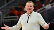 Mar 23, 2025; Milwaukee, WI, USA;  Illinois Fighting Illini head coach Brad Underwood reacts during the second half in the second round of the NCAA Tournament against the Kentucky Wildcats at Fiserv Forum. Mandatory Credit: Benny Sieu-Imagn Images