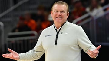 Mar 23, 2025; Milwaukee, WI, USA;  Illinois Fighting Illini head coach Brad Underwood reacts during the second half in the second round of the NCAA Tournament against the Kentucky Wildcats at Fiserv Forum. Mandatory Credit: Benny Sieu-Imagn Images