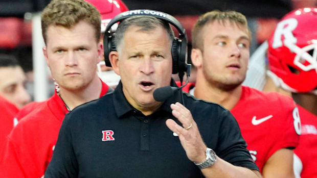 Rutgers Head Coach, Greg Schiano watches his Scarlet Knights, Thursday, August 28, 2025.
