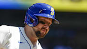 Seattle Mariners designated hitter Cal Raleigh runs after hitting a home run against the Tampa Bay Rays on Aug. 10 at T-Mobile Park.