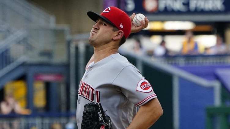 Cincinnati Red pitcher Tyler Mahle (30) delivers a pitch.