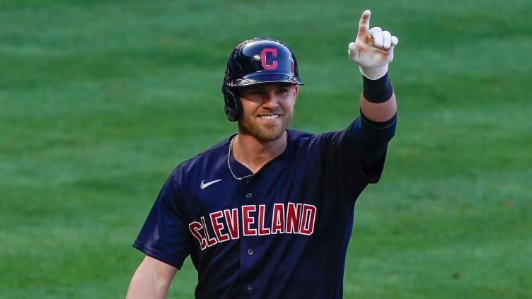 Cleveland Indians left fielder Jake Bauers (10) is all smiles.