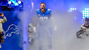 Detroit Lions defensive end Aidan Hutchinson runs out of the tunnel during the Lions season opener against the Los Angeles Rams at Ford Field in Detroit, on Sunday, Sept. 8. 2024.