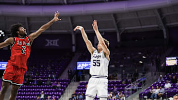 Tanner Toolson shoots the ball for TCU in a win over Saint Francis on November 6, 2025.