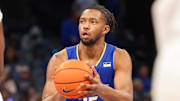 Feb 5, 2025; Memphis, Tennessee, USA; Tulsa Golden Hurricane forward Jared Garcia (15) looks to shoot the ball against the Memphis Tigers during the second half at FedExForum. Mandatory Credit: Wesley Hale-Imagn Images