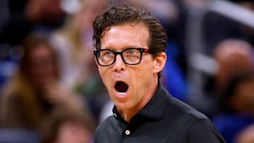 Atlanta Hawks head coach Quin Snyder reacts against the Orlando Magic.