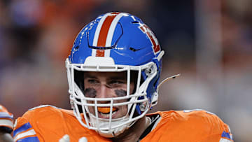 Denver Broncos defensive end Zach Allen reacts with defensive end John Franklin-Myers.