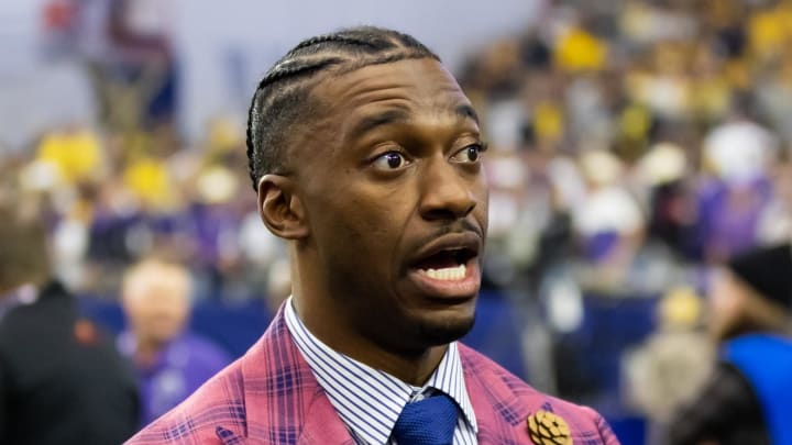 Dec 31, 2022; Glendale, Arizona, USA; ESPN sideline reporter Robert Griffin III during the Michigan Wolverines game against the Texas Christian Horned Frogs during the 2022 Fiesta Bowl at State Farm Stadium. Mandatory Credit: Mark J. Rebilas-USA TODAY Sports