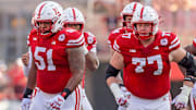 Justin Evans is at left guard and Gunnar Gottula at left tackle as the Huskers line up against Rutgers last season.
