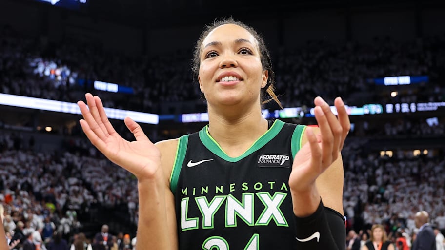 Minnesota Lynx forward Napheesa Collier celebrates a team win. | Matt Krohn-Imagn Images