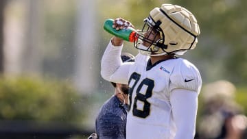 Aug 1, 2023; Metairie, LA, USA;  New Orleans Saints defensive end Payton Turner (98) at the Ochsner Sports Performance Center. Mandatory Credit: Stephen Lew-USA TODAY Sports