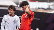 Oliver Bearman and Kimi Antonelli hang out in the Paddock at the Formula 1 Pirelli United States Grand Prix at Circuit of the Americas on Saturday, Oct. 19, 2024.