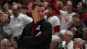 Arizona Wildcats head coach Tommy Lloyd looks to the bench in the first half during the game against the Texas Tech Red Raiders at United Supermarkets Arena.