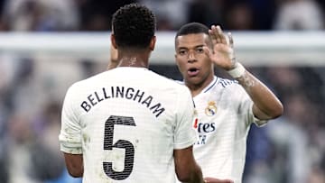 Kylian Mbappé et Jude Bellingham, ici sous les couleurs du Real Madrid, mais seul l’Anglais est pressenti pour la jaquette d’EA Sports FC 26.
